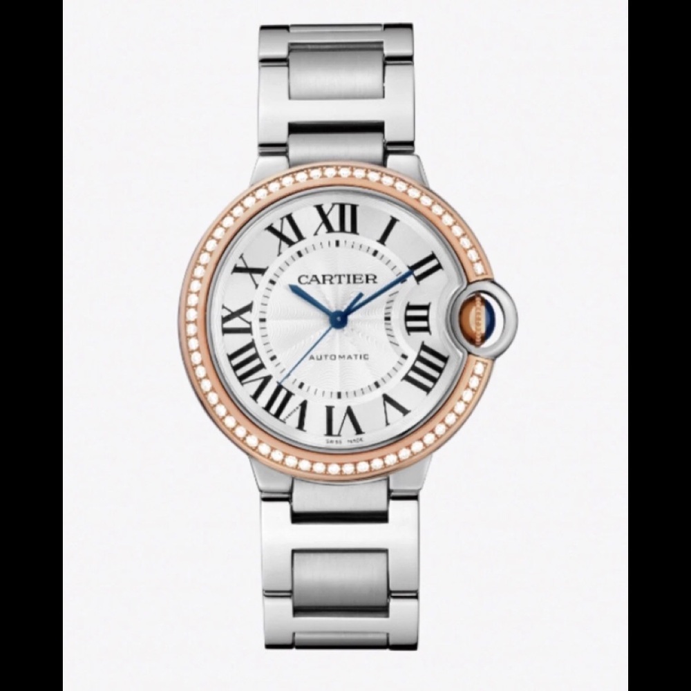 Cartier Ballon Bleu Wrist Watch SS-18k Rose Gold Diamond Bezel 36mm WE902081 NWB - Picture 3 of 15
